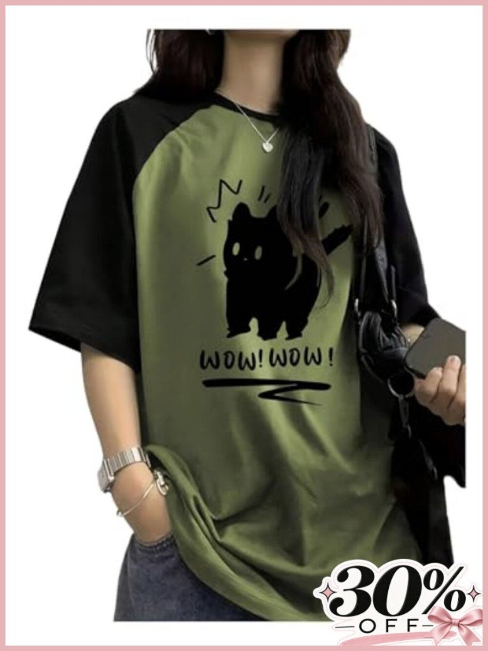 Oversized Graphic Tee Kawaii Crew Neck 3/4 Sleeve Soft
